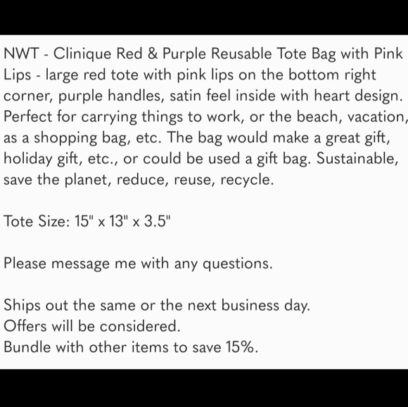 NWT Clinique tote lips design 💋 - Picture 5 of 5